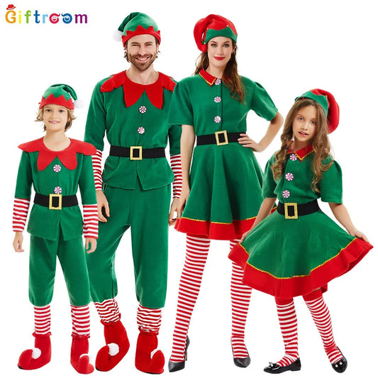 2025 Christmas Elf & Santa Costume Sets for Children and Adults – Green Elf Outfits, Holiday & Halloween Cosplay