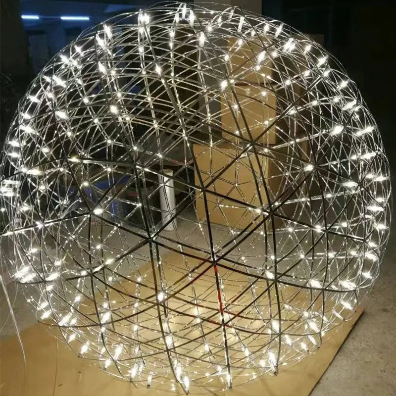 Italy Designer Spark Ball LED Chandelier – Stainless Steel Firework Pendant Lamp with Remote for Loft Living Room Decor