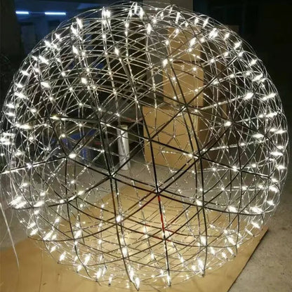 Italy Designer Spark Ball LED Chandelier – Stainless Steel Firework Pendant Lamp with Remote for Loft Living Room Decor