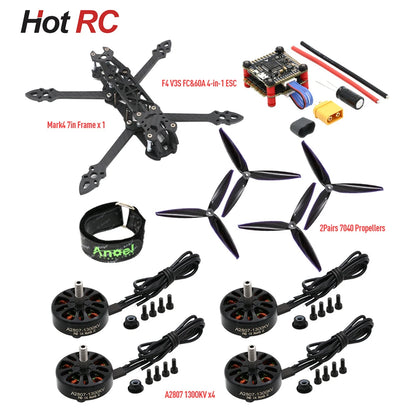 Mark4 7-Inch 295mm FPV Drone Kit – RC Frame with F4 V3S PLUS Stack, BLS 60A ESC, A2807 1300KV Brushless Motor, and 7040 Propellers