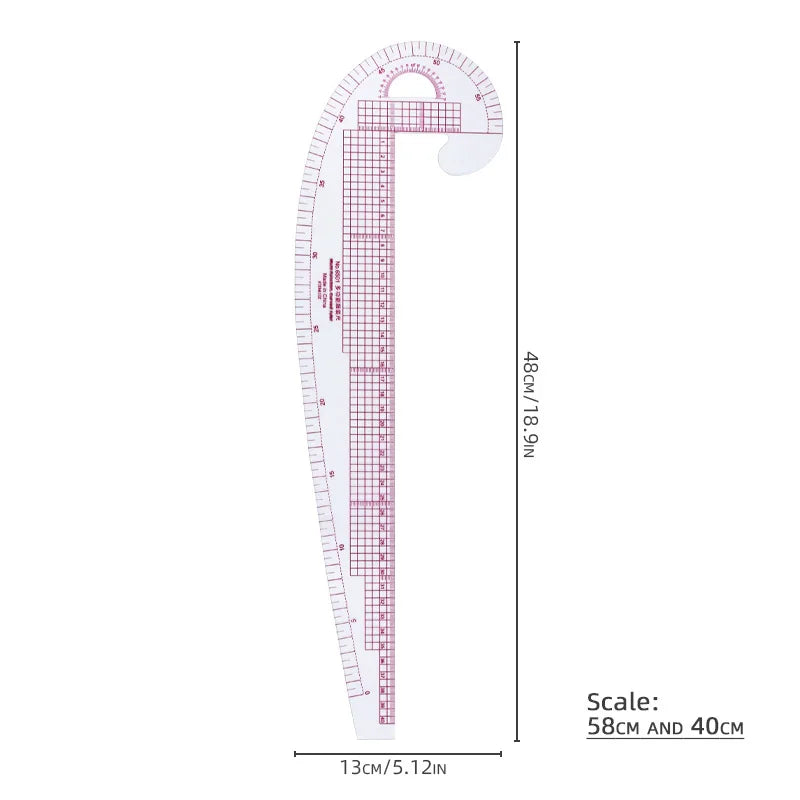 Multi-Functional Sewing Ruler - 58cm Curve & 40cm Straight Grading Ruler with Built-In Scale