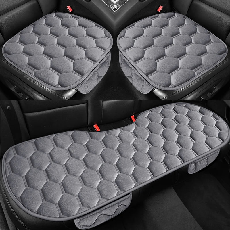 Winter Plush Car Seat Cushion Set - Warm Anti-Slip Grid Seat and Backrest Covers, 3-Piece Set for Cold Weather Comfort