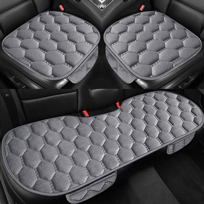 Winter Plush Car Seat Cushion Set - Warm Anti-Slip Grid Seat and Backrest Covers, 3-Piece Set for Cold Weather Comfort