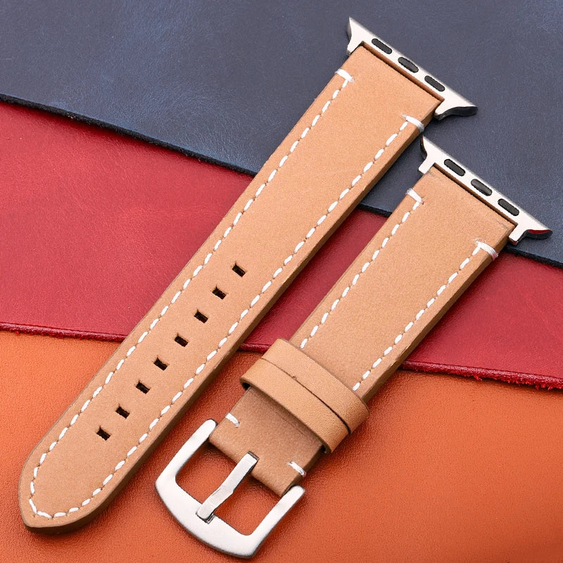 Genuine Leather Apple Watch Strap – Compatible with Series 7, 6, 5, 4, SE (40mm–49mm) for Men & Women