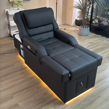 Modern Beauty Salon Shampoo Bed with Back Lift, Massage Headrest & Foot Spa Pedicure Station