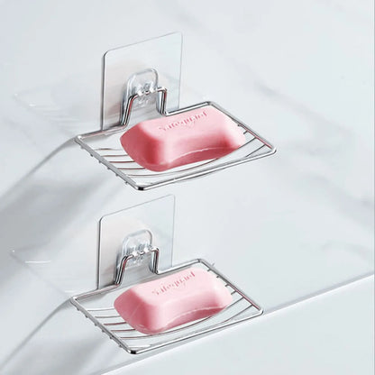 Punch-Free Stainless Steel Soap Rack: Elegant Bathroom Single Layer Drain Wall Hanging Sucker Soap Box Light Luxury Shelf (1pc)