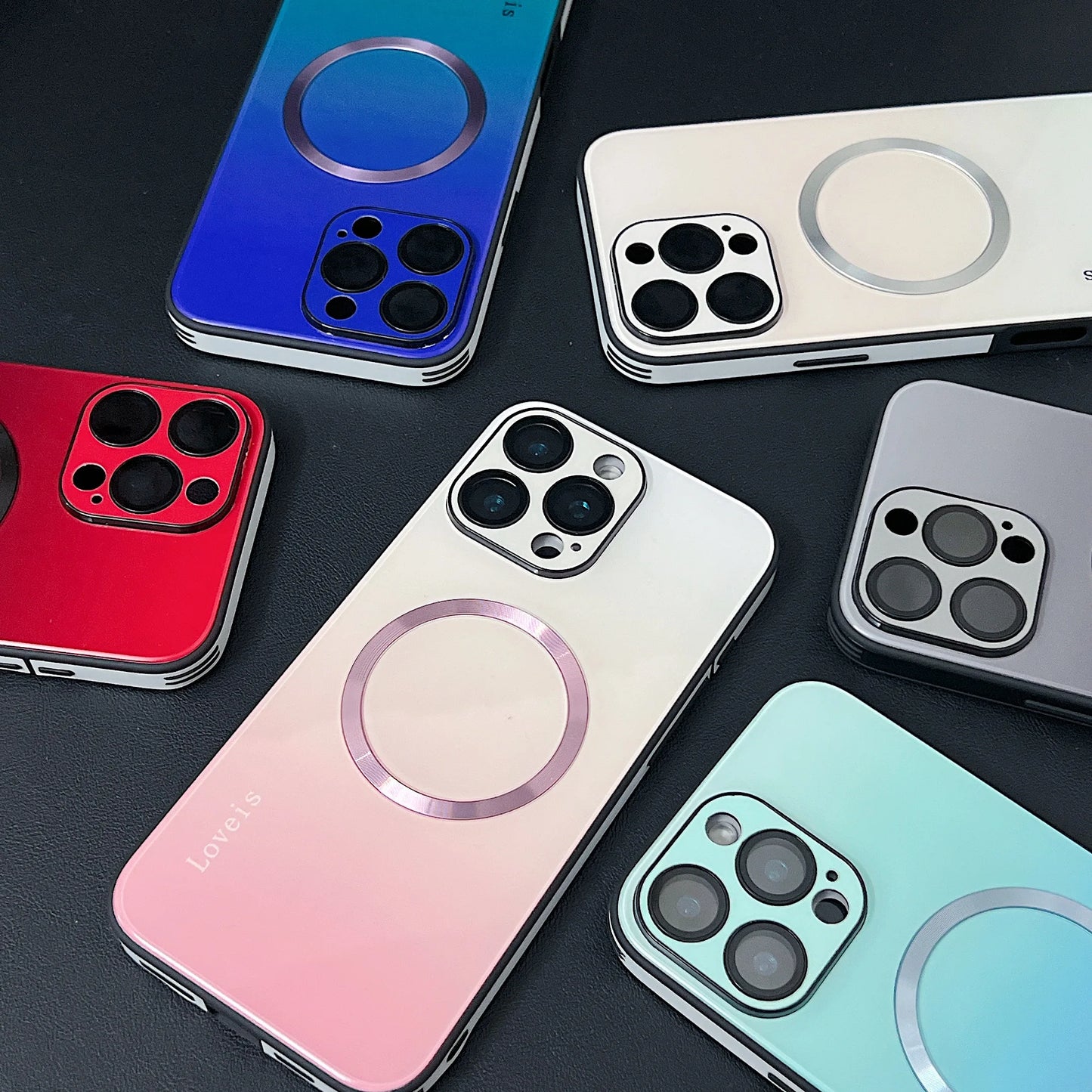 Luxury Large Window MagSafe Phone Case for iPhone 18 17 16 15 14 13 12 Pro Max Plus - Magnetic Gradient Streaming Protective Cover