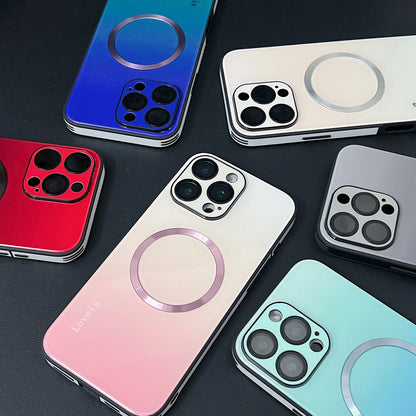 Luxury Large Window MagSafe Phone Case for iPhone 18 17 16 15 14 13 12 Pro Max Plus - Magnetic Gradient Streaming Protective Cover