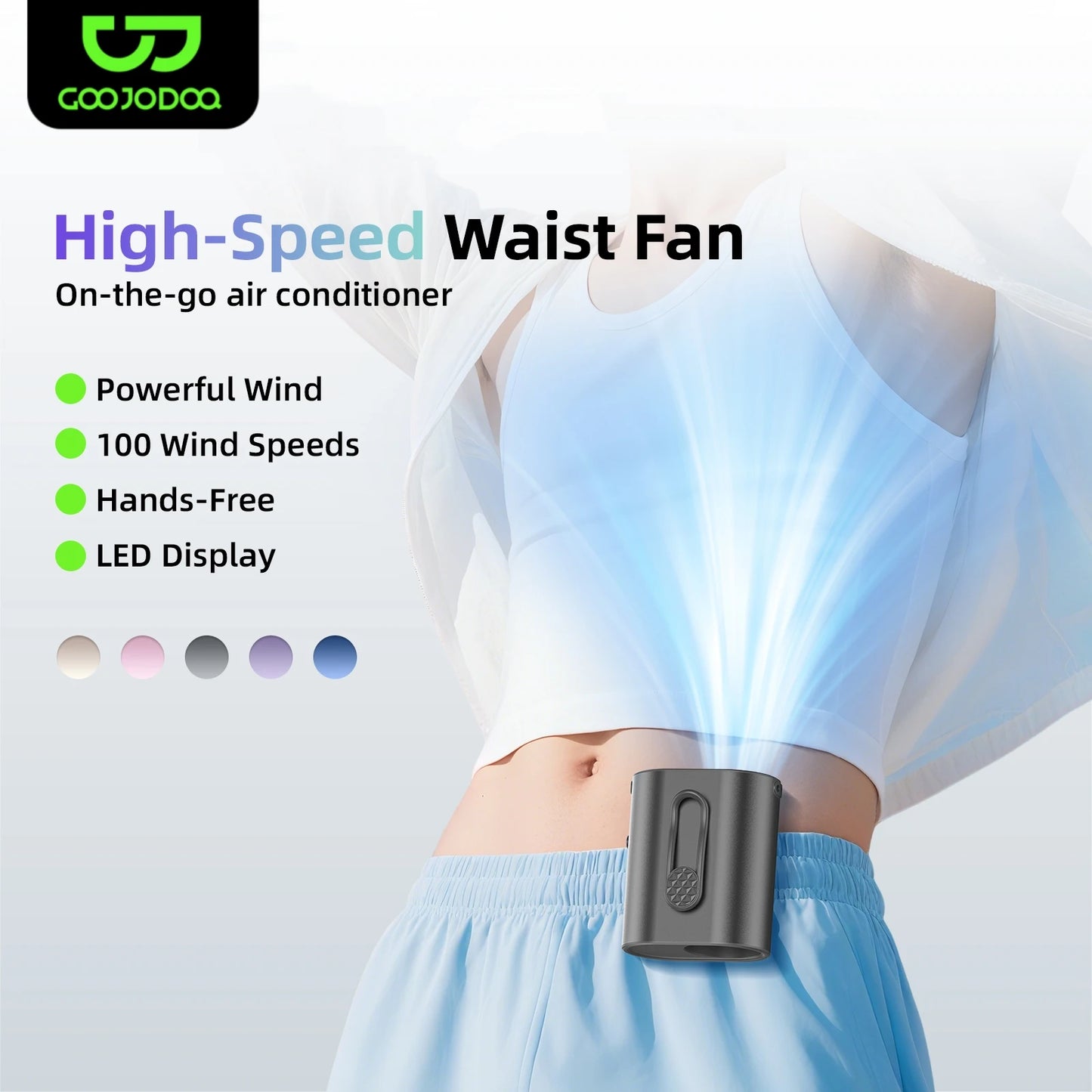3600mAh Waist Fan Portable Rechargeable Cooling Fan – 11m/s High Wind Speed, 360° Adjustable 100-Level Airflow, 9H Long Battery Life for Outdoor Travel, Stroller & Sports Use