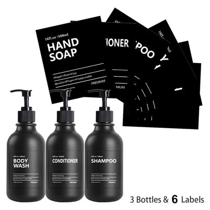 3 Pack 500ml Soap Dispenser Bottles with Labels – Kitchen & Bathroom Shampoo, Conditioner, Liquid Soap Containers