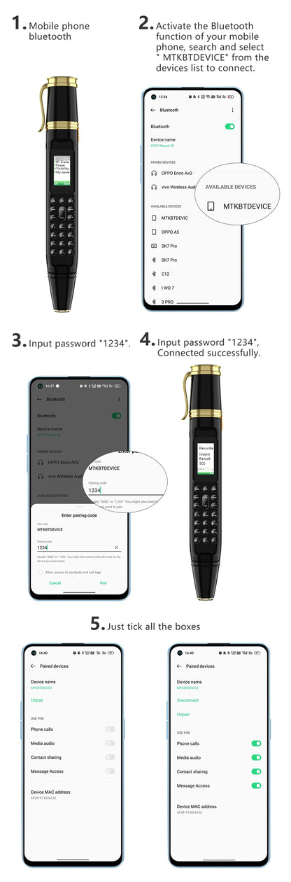 SERVO BM111 3-in-1 Magic Voice Pen Phone – Portable Dual SIM Mobile, Bluetooth Dial Recorder, and Original Telephone Device