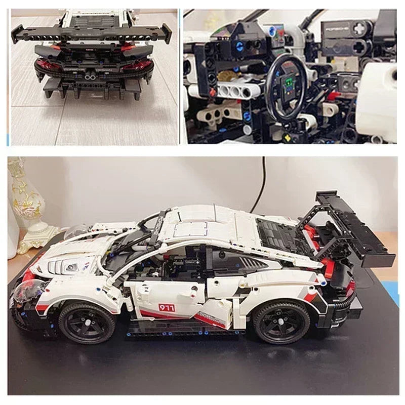 911Rsr 1580PCS 1:10 Electric Sports Car Model - Assembled Building Blocks with Remote Control and Lights, Boy Toy