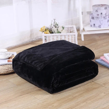 Winter Flannel Blanket – 230GSM Soft Solid Blue Coral Fleece Bedspread, Thin Warm Sofa Cover, Faux Fur Plaid Throw