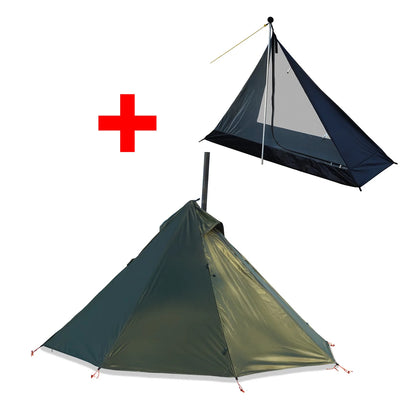 Camping Hot Tent with Chimney Window - Ultralight Tipi Teepee Pyramid, Double Layer Bushcraft Tent for 1 Person