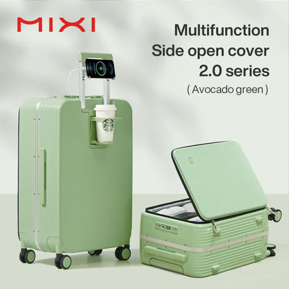 Mixi Aluminum Frame Carry-On Suitcase – 20"/24" Rolling Luggage with USB Port, Cup & Phone Holder