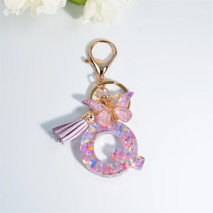 A-Z Sequin Initial Keychain - Dreamy Butterfly Tassel Pendant Bag & Purse Charm for Women