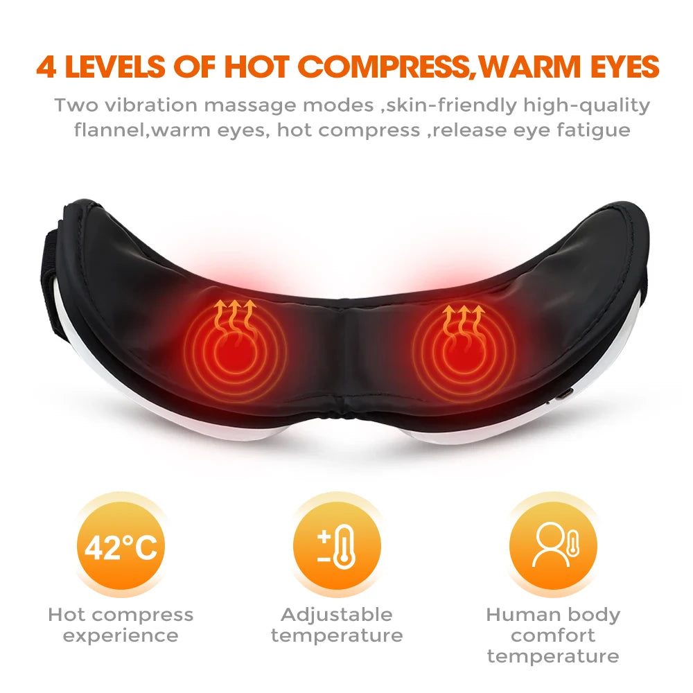 Smart Heated Eye Massager — Vibration + Bluetooth Music, Foldable Portable Eyemask for Dry Eye & Fatigue Relief