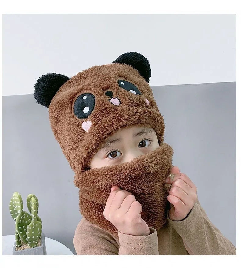 Fashionable Kids Beanie Set - Autumn & Winter Cartoon Scarf Hat, Double Layer Wool, Warm Boys & Girls Winter Hat