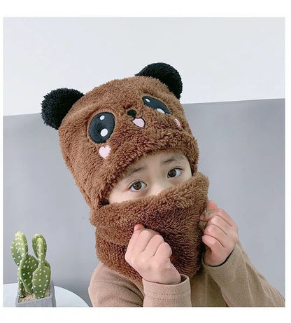 Fashionable Kids Beanie Set - Autumn & Winter Cartoon Scarf Hat, Double Layer Wool, Warm Boys & Girls Winter Hat
