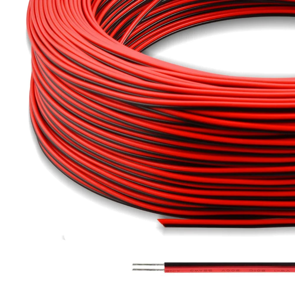 20m 2PIN Electrical Wire – Tinned Copper PVC Insulated Red & Black Cable, 22AWG for Single Color LED Strip Light Extension
