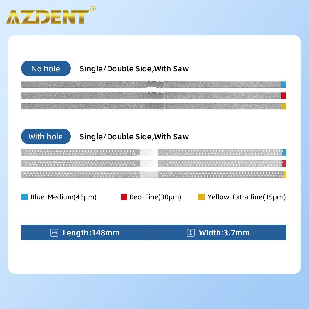 AZDENT Dental Diamond Polishing Strips – 5pc Stainless Steel Orthodontic IPR Fine & Medium Polish