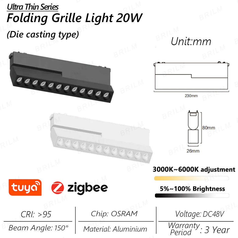Ultra-Thin 6mm Magnetic Track Light – Dimmable LED Spot Lamp with Smart Tuya Zigbee Gateway