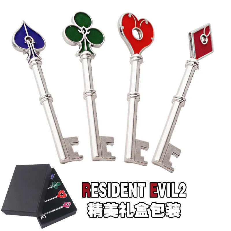 Resident Evil Remake RPD Key Set - Raccoon Police Department Logo Keychain and Cosplay Accessories Gift
