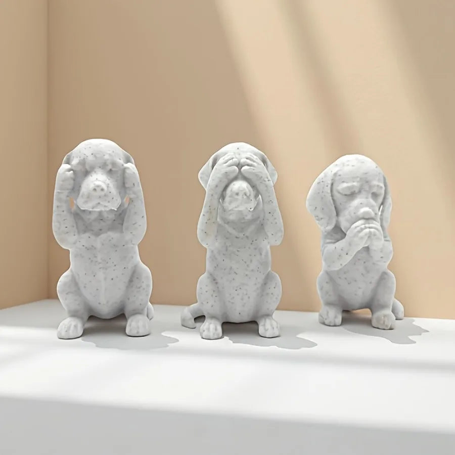 3-Piece Wise Dog Statue Set — 3D Printed Dachshund Figurines for Home & Office Decor