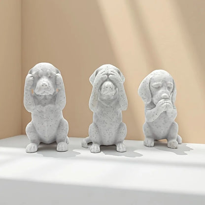 3-Piece Wise Dog Statue Set — 3D Printed Dachshund Figurines for Home & Office Decor
