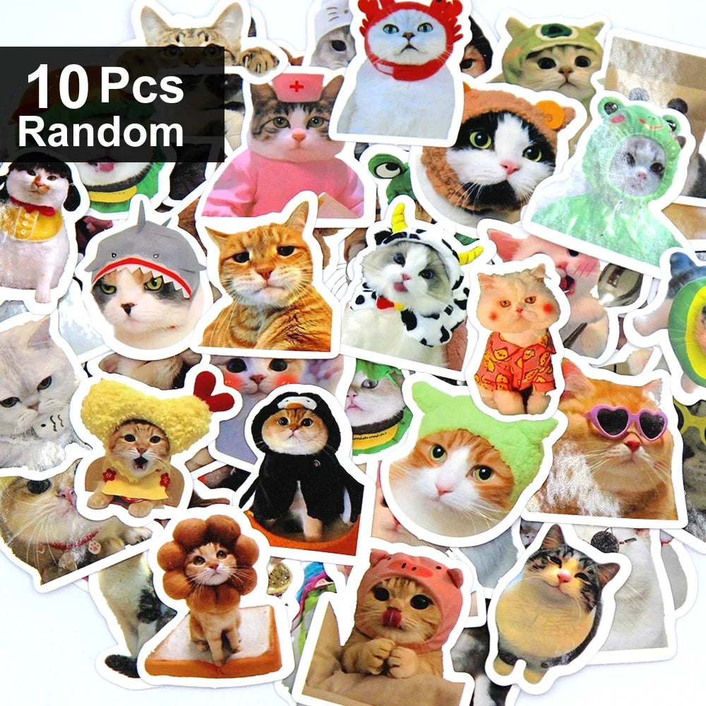 Funny Cartoon Cat Stickers – 100/500/1000-Piece Cute Waterproof-Style Decals for Laptops, Phones, Bikes and Luggage