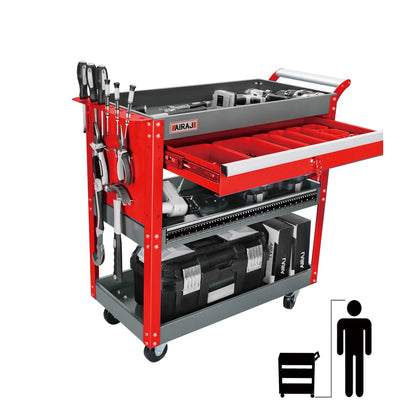 AIRAJ 3-Tier Rolling Tool Cart on Wheels - 440 lbs Capacity Storage for Garage & Warehouse, Available in Blue/Black/Red