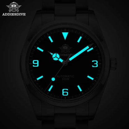 ADDIESDIVE Luxury Men’s Automatic Watch — BGW9 Luminous Bubble Mirror, Sapphire Glass, 100M Waterproof Steel Analog Timepiece