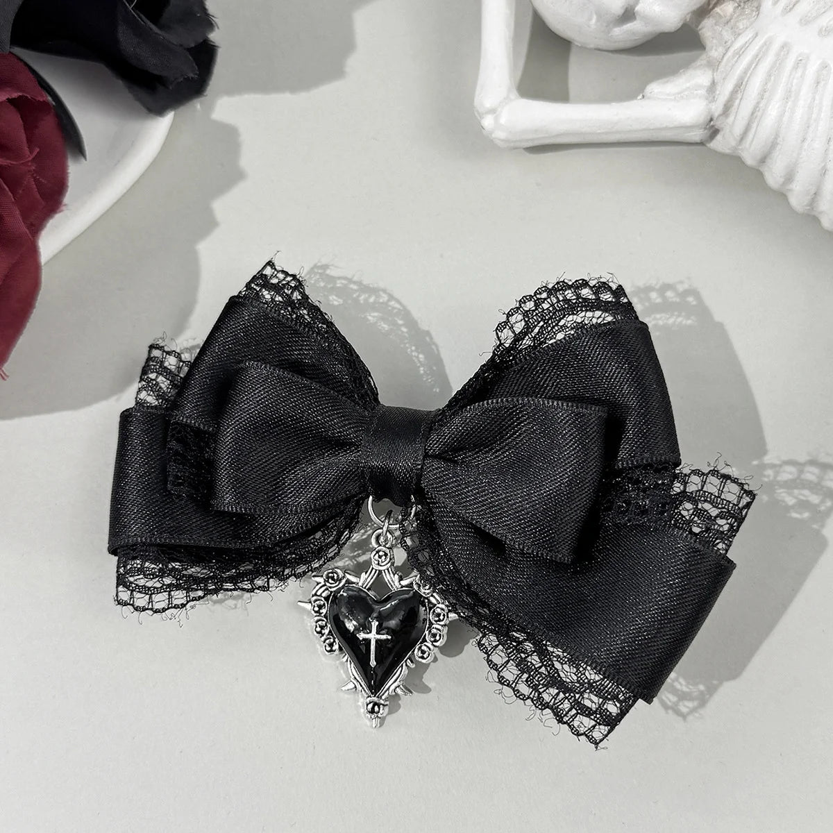 Gothic Lolita Bow Hair Clip - Black Ribbon Fashion Hair Accessory for Girls