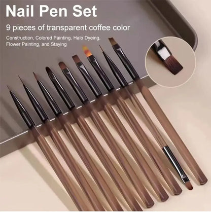 9PCS UV Gel Nail Brushes Set - Liner & Acrylic Painting Pens for DIY Nail Art Design and Tip Display