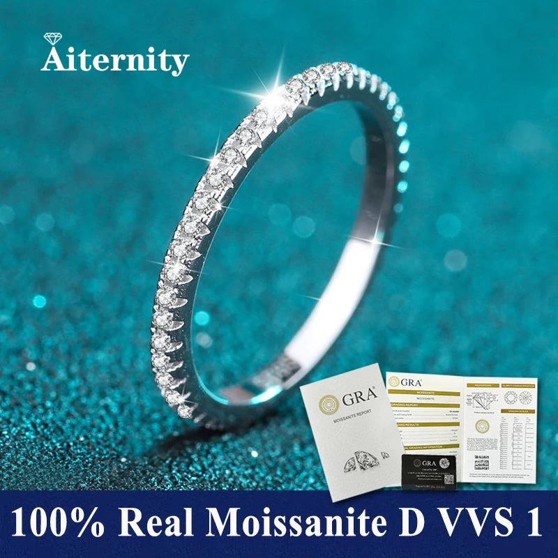 100% Pass Diamond Tester Pen & Moissanite Ring – Matching 925 Sterling Silver Wedding Band for Women