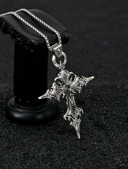 Vintage Gothic Skull Jesus Cross Necklace - Catholic Punk Religious Amulet Pendant for Men
