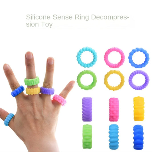 6pcs Silicone Fidget Rings - Durable Stress Relief Sensory Toys for Kids & Anxiety Reduction
