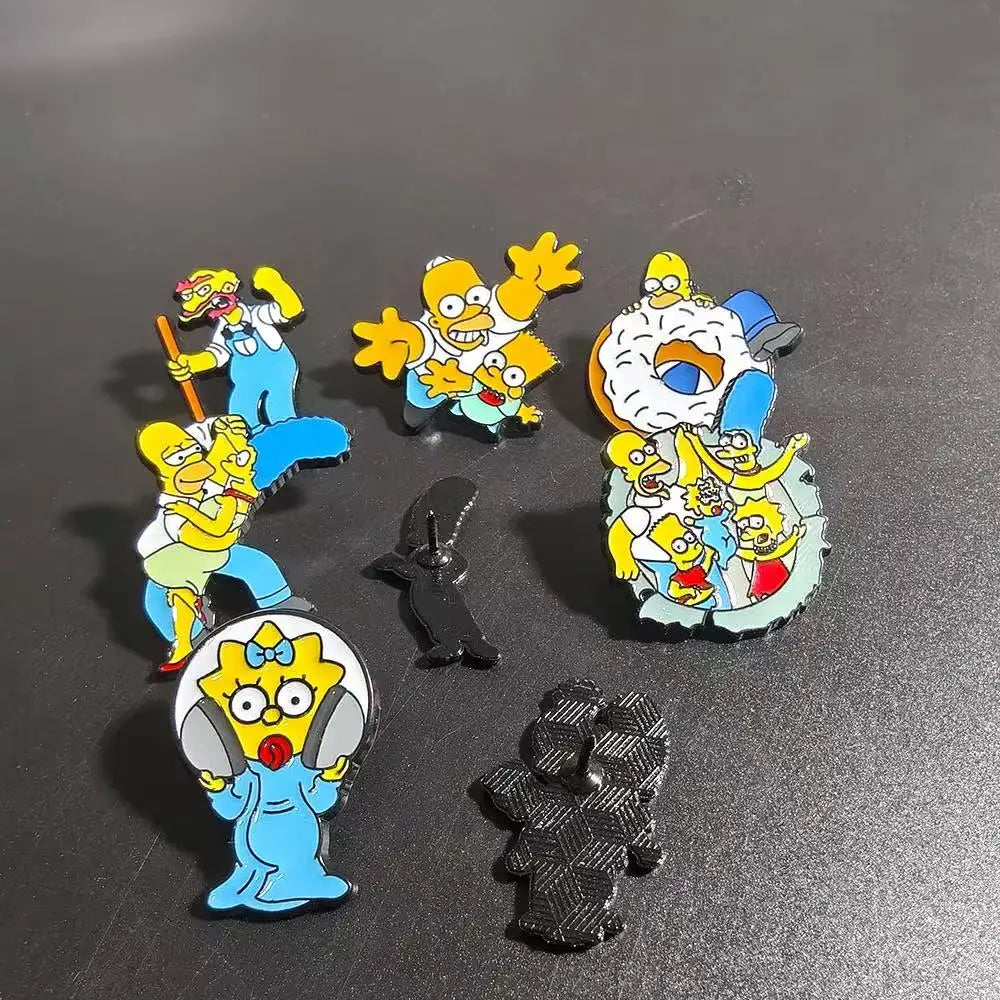 8-Piece The Simpsons Cartoon Pin Set - Funny Bart & Lisa Simpson Enamel-Style Badges for Backpacks, Clothing & Collectors’ Gifts
