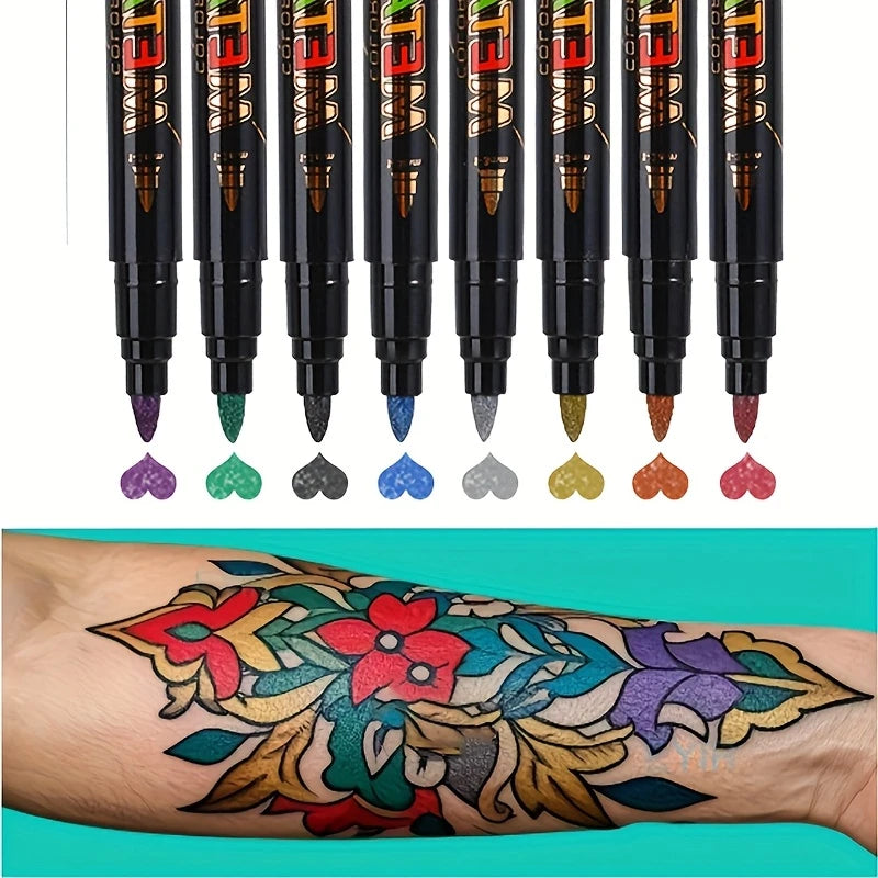 8-Pack Temporary Tattoo Pens – Liquid Ink for Body Art, Parties & Celebrations