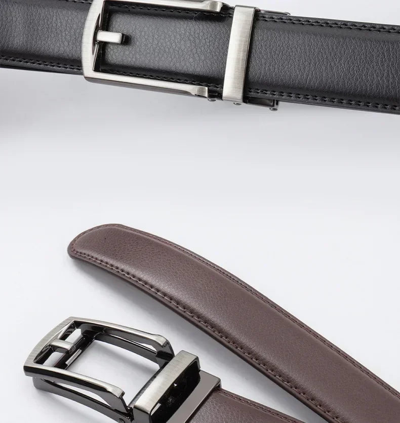 Men’s Classic Leather Belt – Trendy Two-Layer Cowhide with Alloy Automatic Buckle for Business & Casual Wear