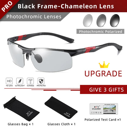 CLLOIO Aluminum Photochromic Sunglasses – Polarized Day & Night Chameleon Glasses for Men, Anti-Glare, UV Protection, Color Changing Sun Glasses