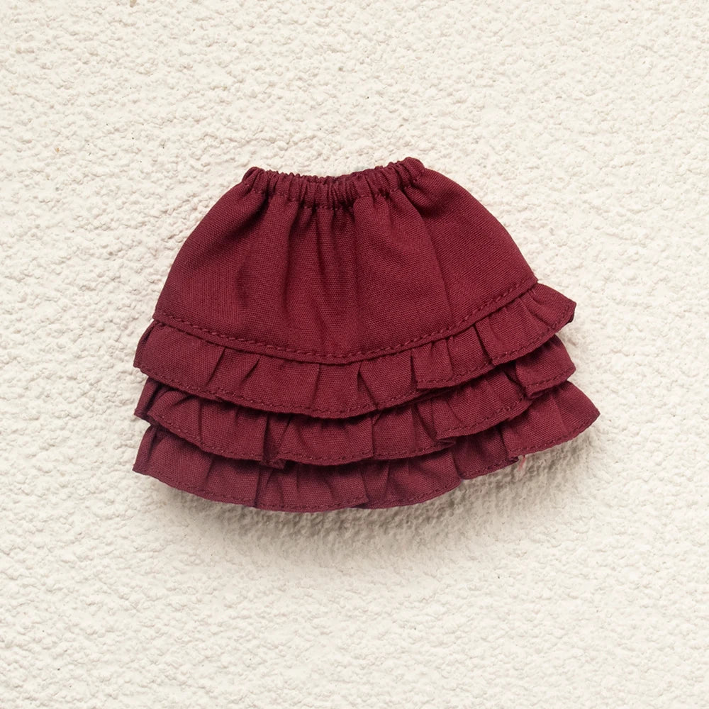 Blythe Doll Clothes Plaid Pleated Skirt & Off-Shoulder Top Tulle Dress Set — Ruffle Skirt for Licca, Azone, OB22, YMY Doll Accessories
