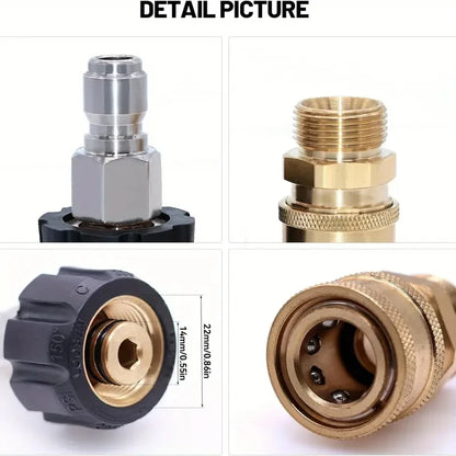 Pressure Washer Adapter Set — 3/8" Quick Connect Kit, M22 14mm Male-Female Thread, 5000 PSI Spray Gun Connector