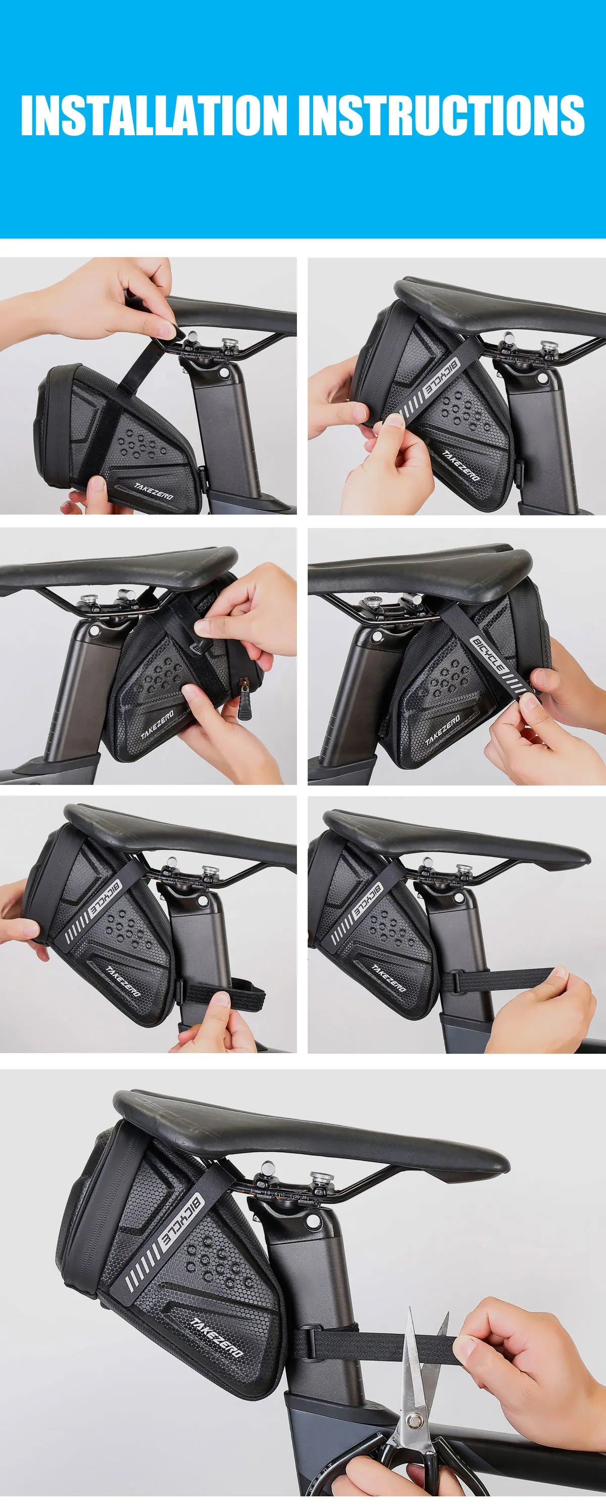 TAKEZERO TZ07 Bicycle Tail Saddle Bag – EVA Hard Shell Rear Bag for Mountain & Road Bikes