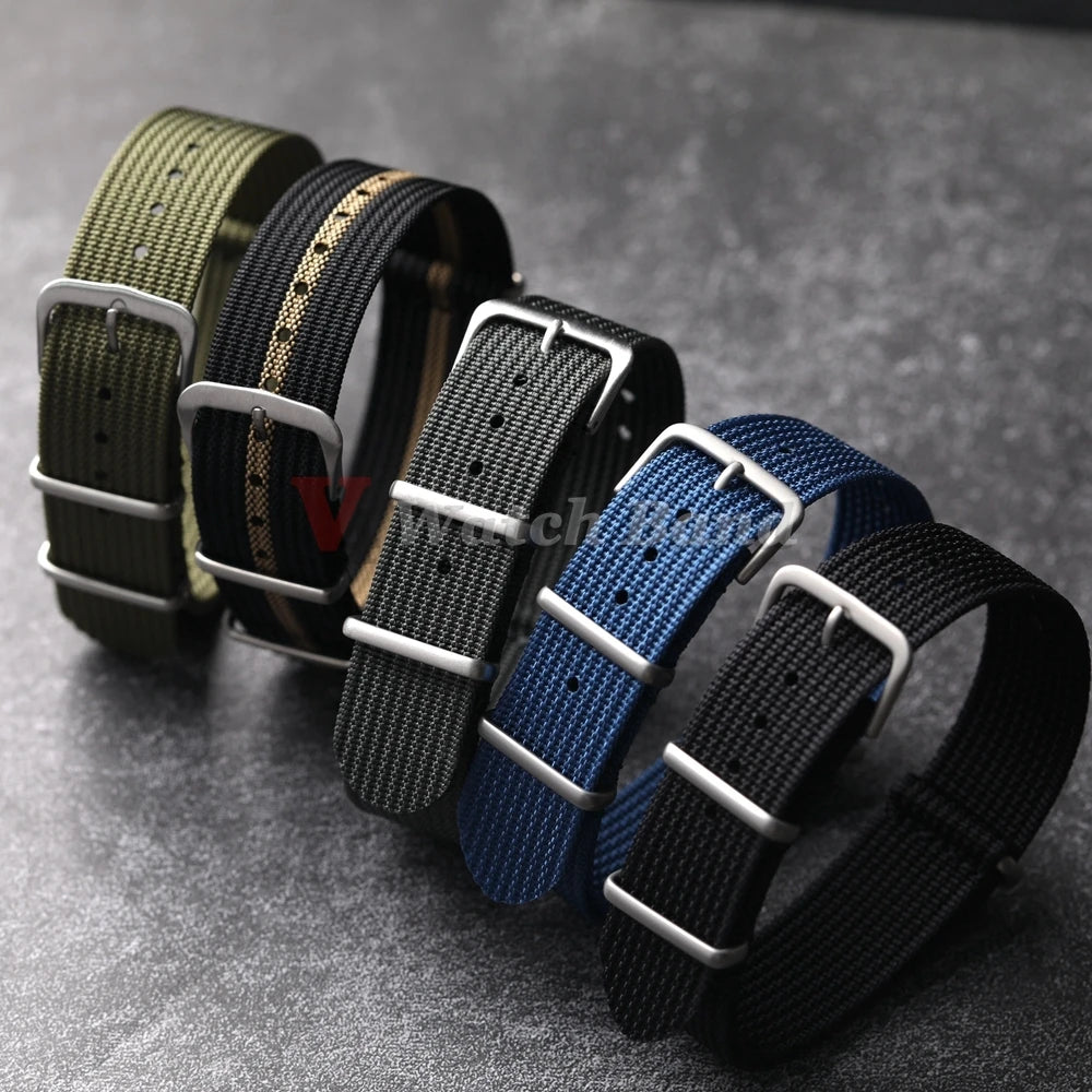 Ribbed Nylon Watch Strap - 18mm 20mm 22mm Military Style Replacement Watchband