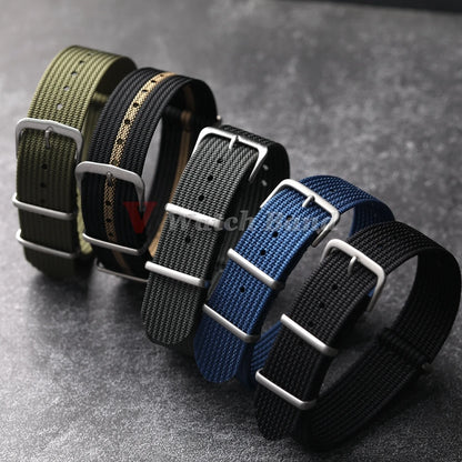 Ribbed Nylon Watch Strap - 18mm 20mm 22mm Military Style Replacement Watchband