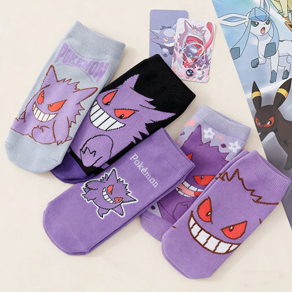 5 Pairs Men's Pokemon Ankle Socks - Lightweight Breathable Purple Demon Print No-Show Socks for Everyday Wear
