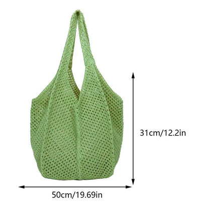 Fashion Women’s Hollow Woven Shoulder Bag – Large Capacity Crochet Tote, Solid Knitting Mesh Handbag for Summer & Beach