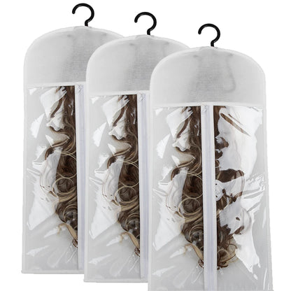 Premium Wig Storage Bags - Transparent Hanging Organizer with Metal Hangers for Wigs & Hair Extensions