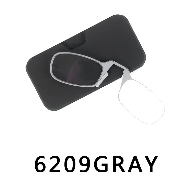 Men’s Nose Clip Reading Glasses – High-Quality Portable Transparent Eyewear for Seniors with Case